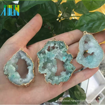 Agate Slice Natural Color Druzy Pendants